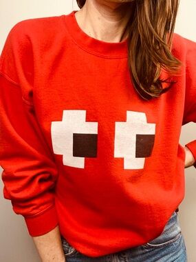 Vintage Pac-Man Ghost Crewneck Sweatshirt – Red Gildan Heavy Blend – Size L